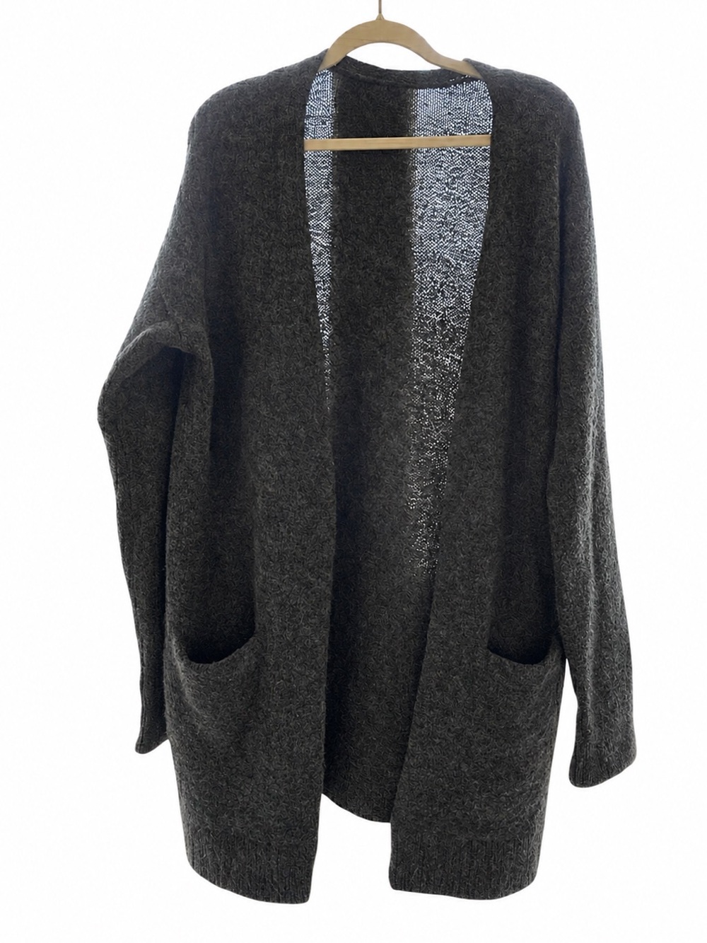 Wilfred ALPACA / WOOL Longline Open Cardigan Sweater | Smokey Charcoal Aritzia